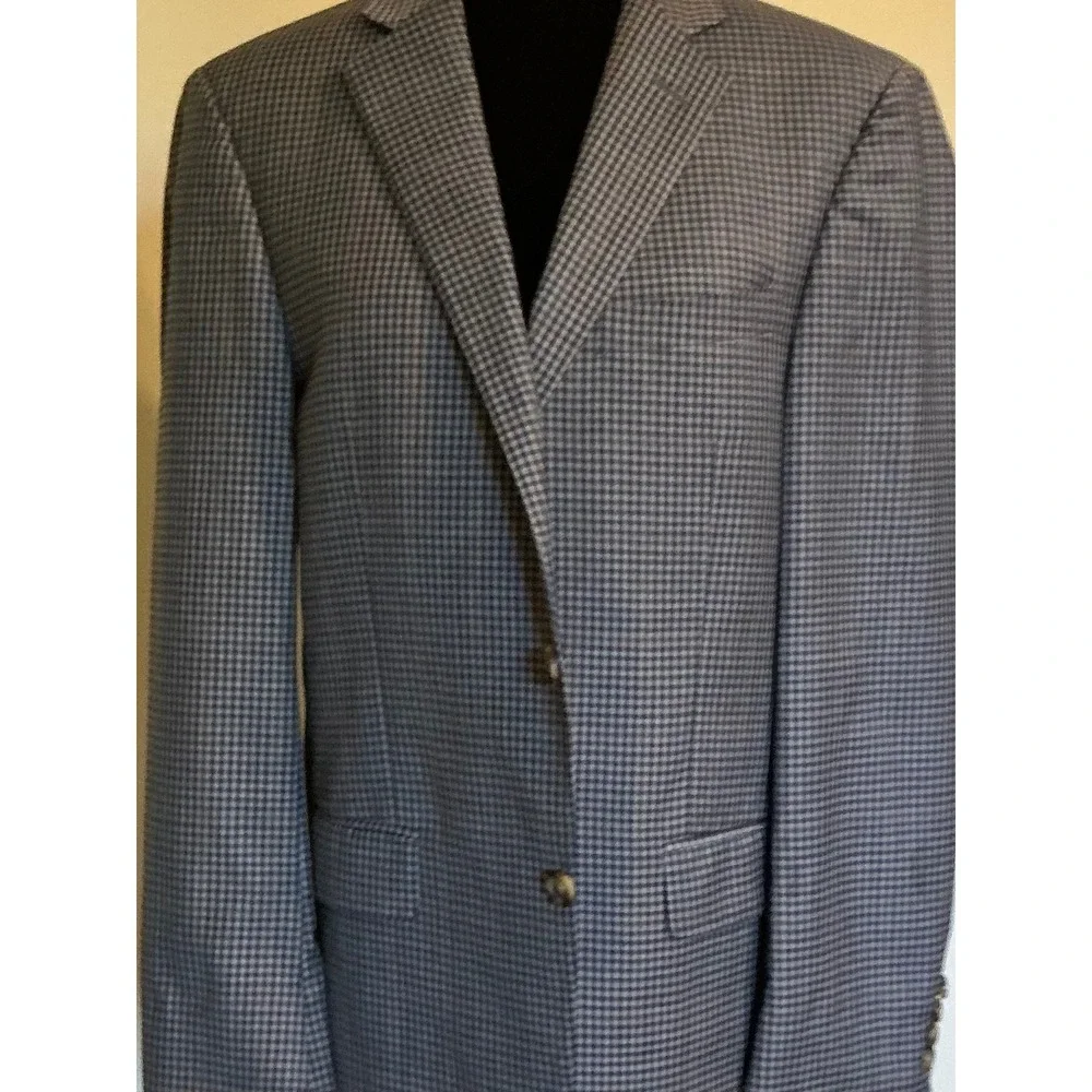 Hart Schaffner Marx Mens Blue Grey Check Sport Coat Blazer Made in USA 42R
